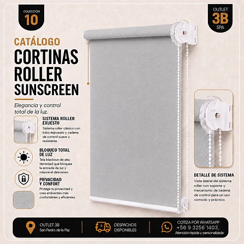 Cortina Roller Sunscreen Premium Gris