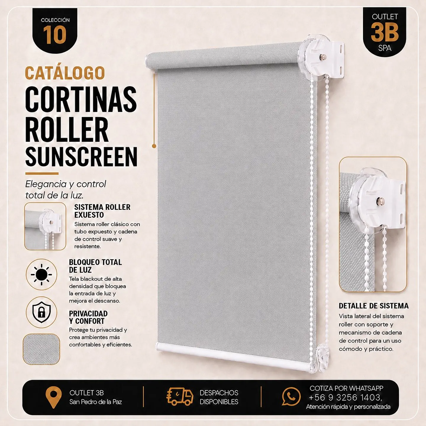 Cortina Roller Sunscreen Premium Gris 1