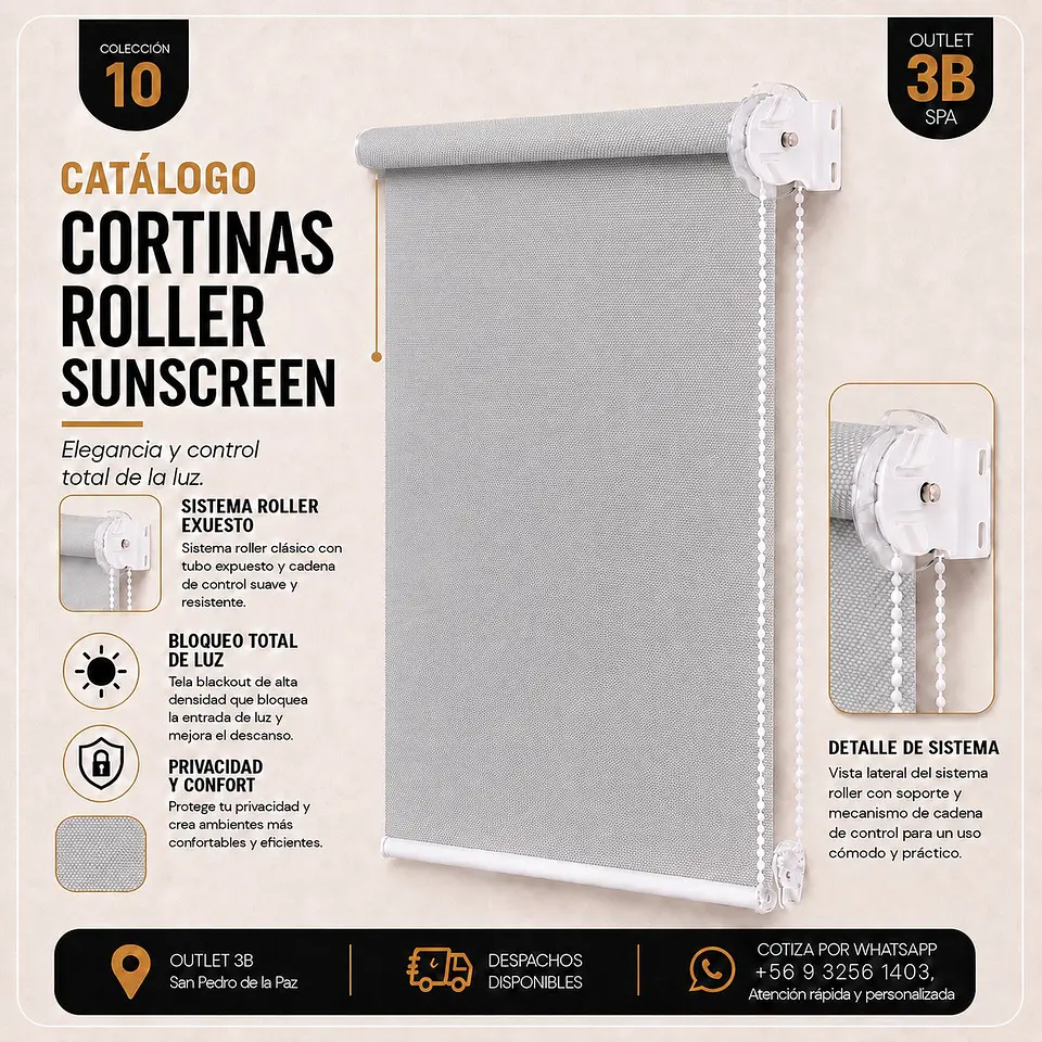 Cortina Roller Sunscreen Premium Gris 1