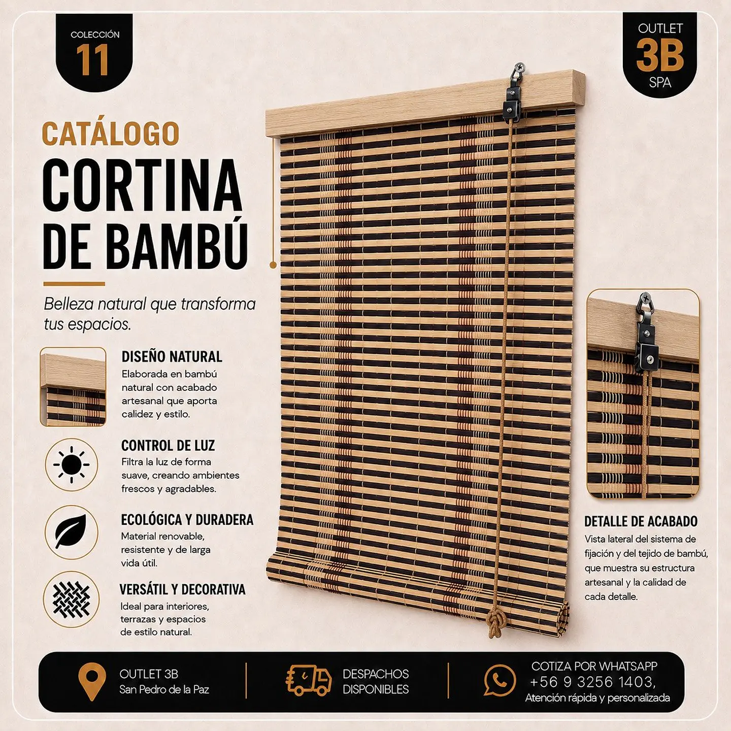 Cortina Roller Bambú Oscuro 1