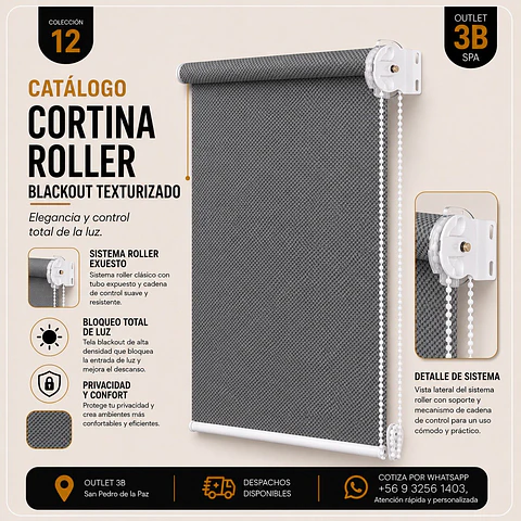 Cortina Roller Blackout Texturizada Gris