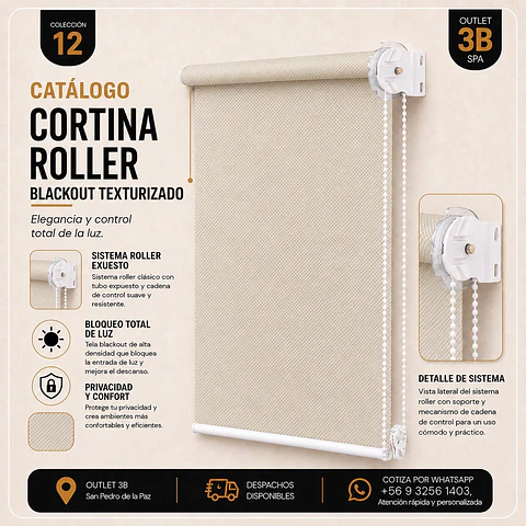 Cortina Roller Blackout Texturizada Beige