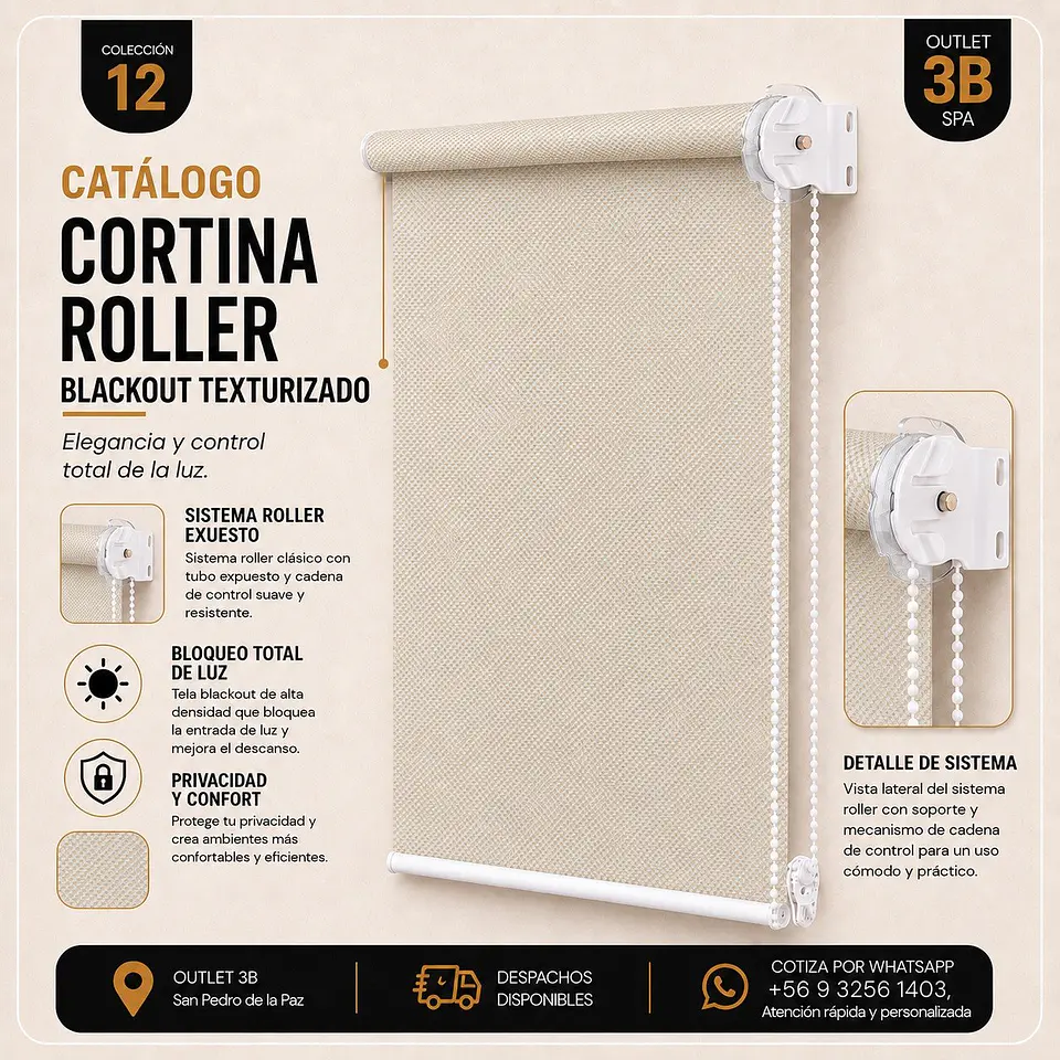 Cortina Roller Blackout Texturizada Beige 1