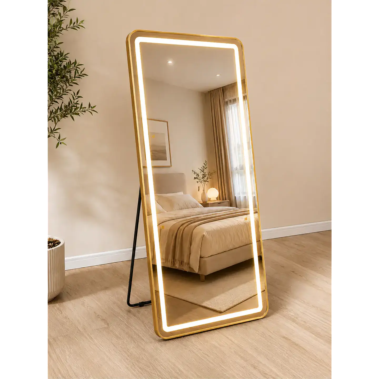 Espejo Cuerpo Entero De Pedestal Con Marco Negro 70x150 Cm 2