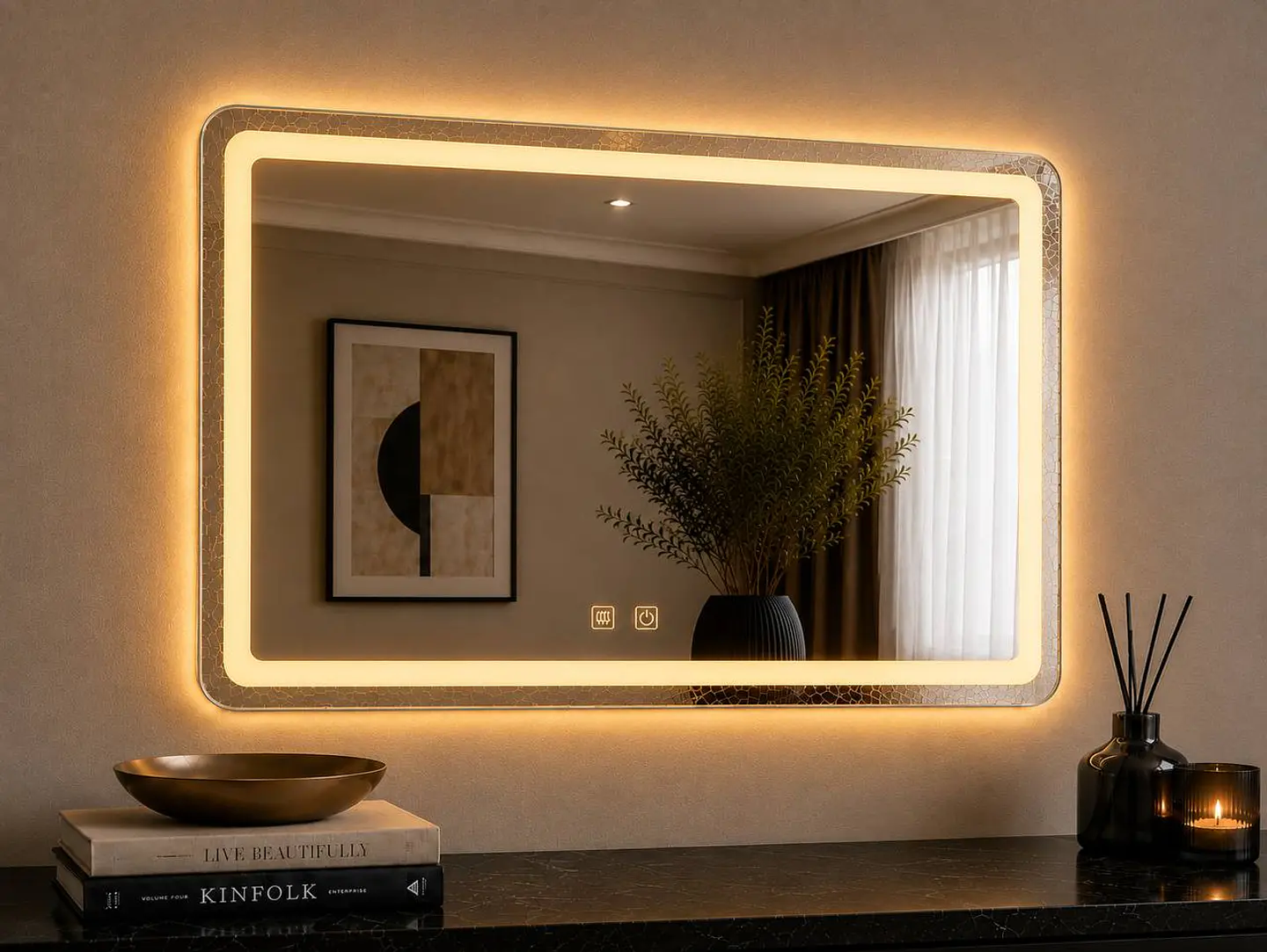 Espejo LED Para Baño Desempañante Sin Marco 80x60 cm 2