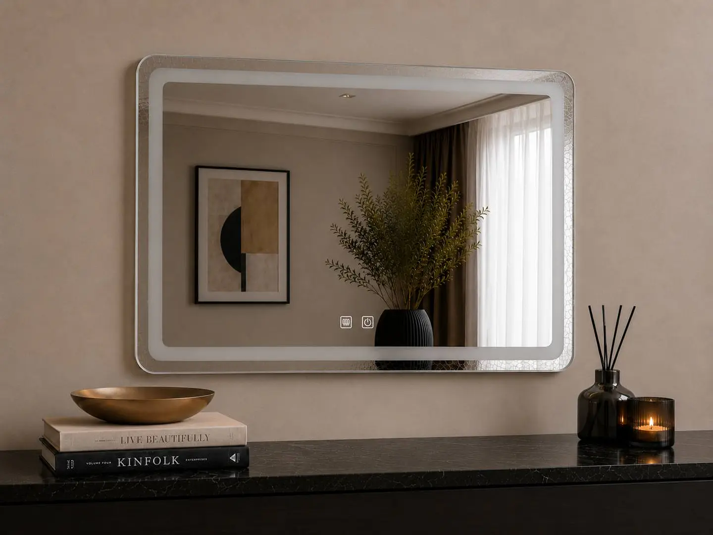 Espejo LED Para Baño Desempañante Sin Marco 80x60 cm 1