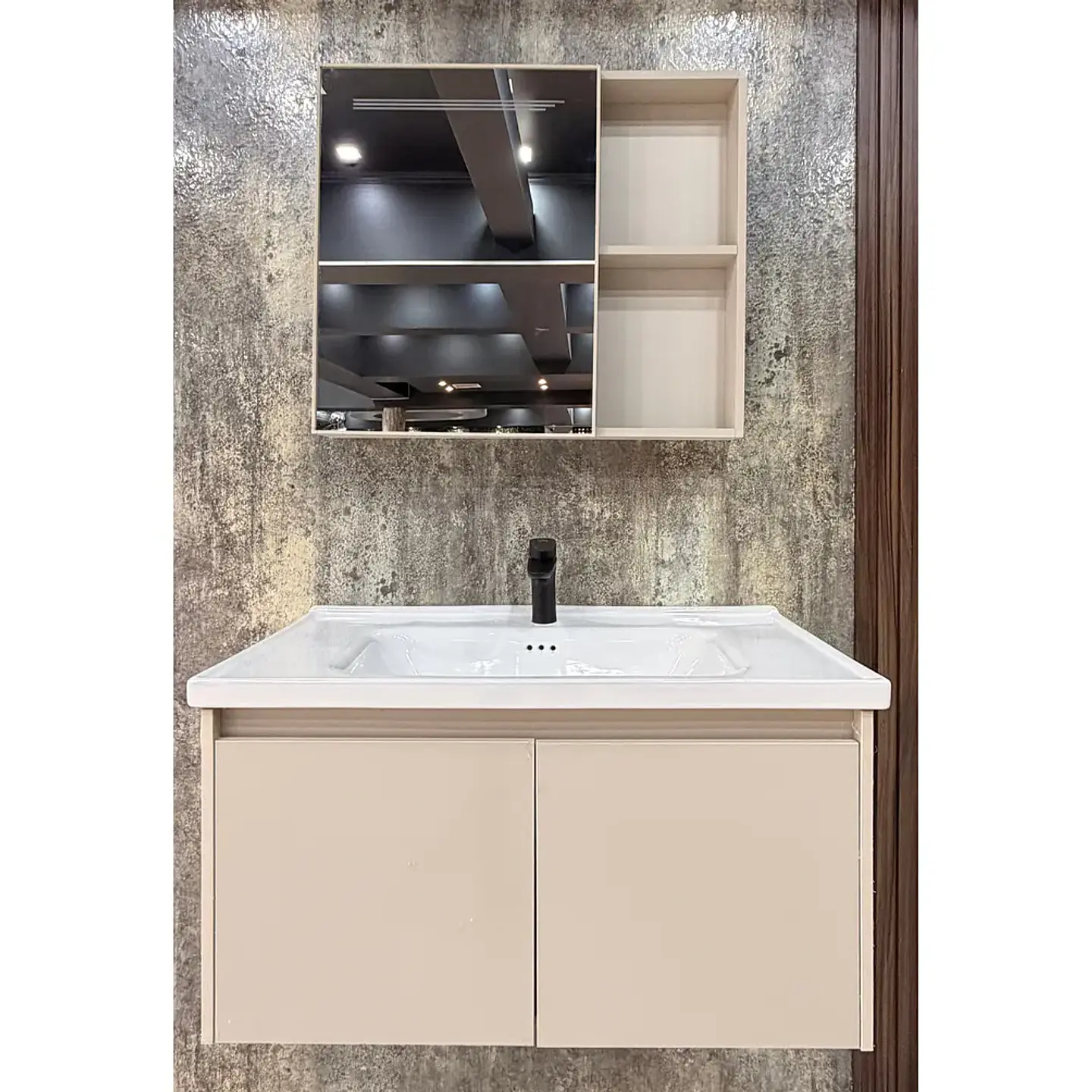 Vanitorio Flotante 60 cm Botiquín y Espejo Led Caqui 5