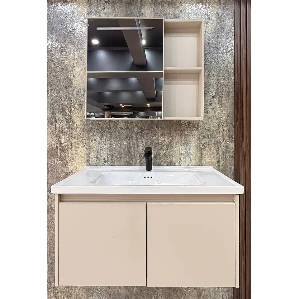 Vanitorio Flotante 60 cm Botiquín y Espejo Led Caqui 5
