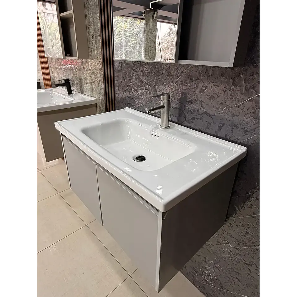 Vanitorio Flotante 60 cm Botiquín y Espejo Led Gris Claro 4