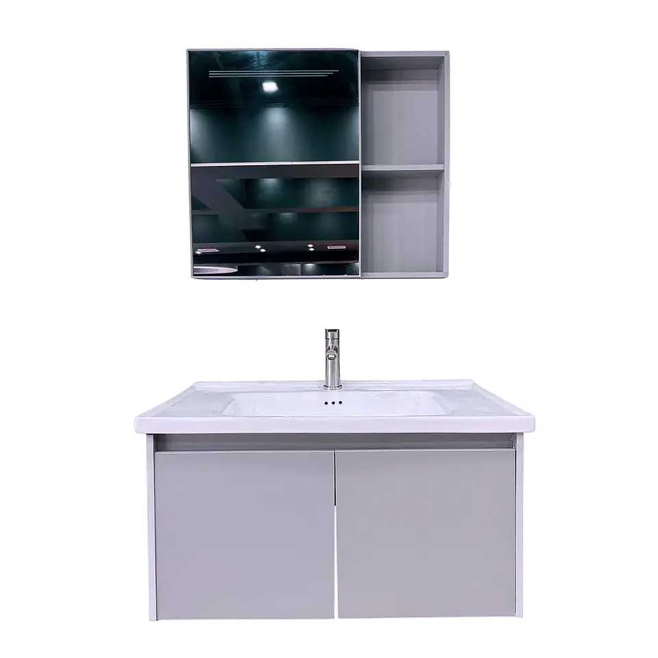 Vanitorio Flotante 60 cm Botiquín y Espejo Led Gris Claro 1