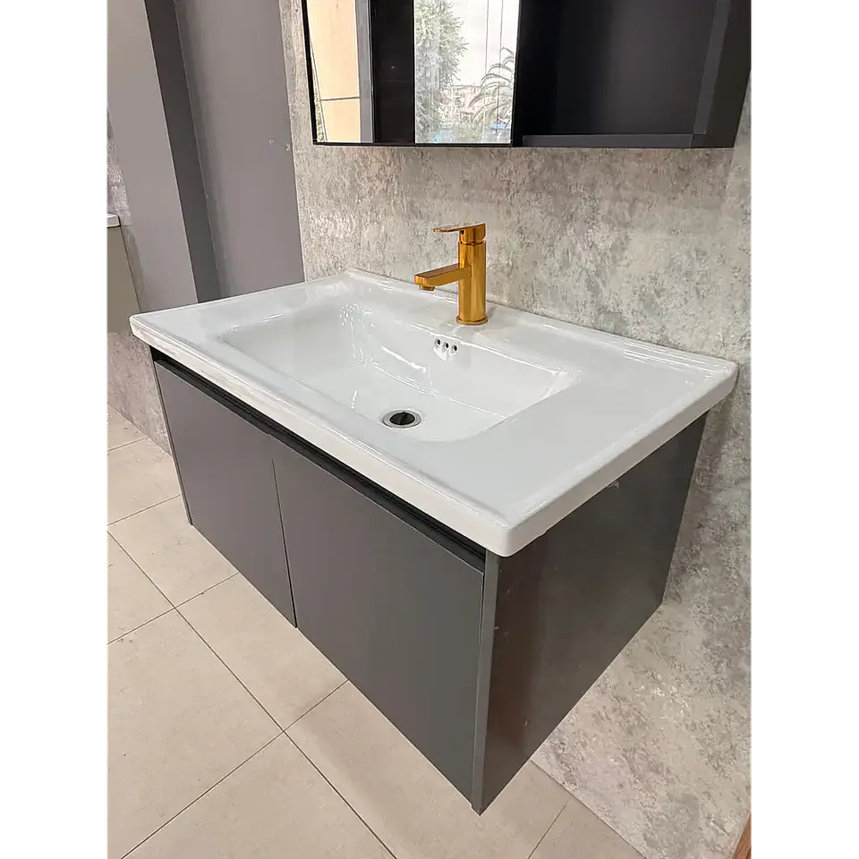 Vanitorio Flotante 80 cm Botiquín y Espejo Led Gris Oscuro 2