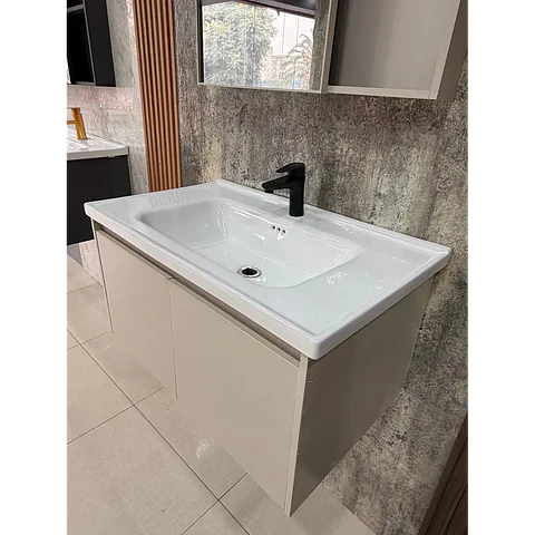 Vanitorio Flotante 80 cm Botiquín y Espejo Led Caqui