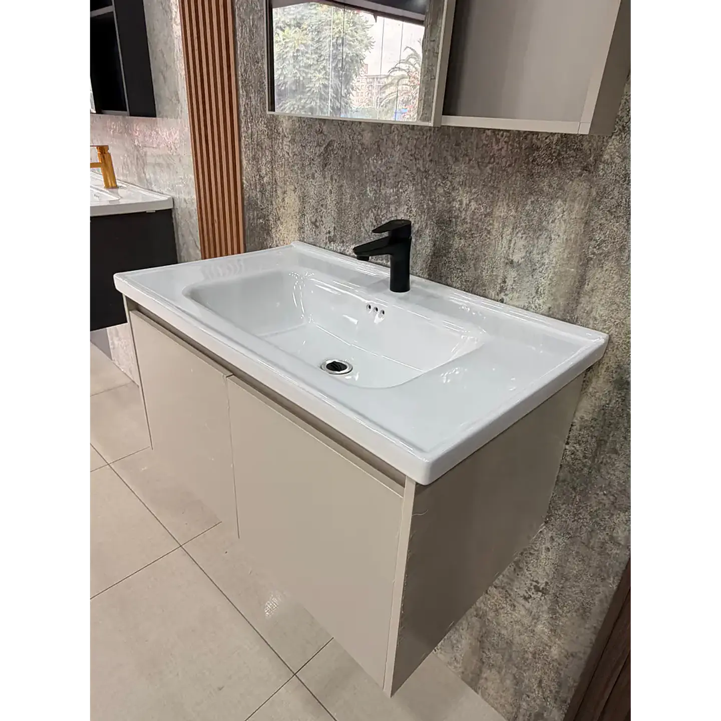 Vanitorio Flotante 80 cm Botiquín y Espejo Led Caqui 1