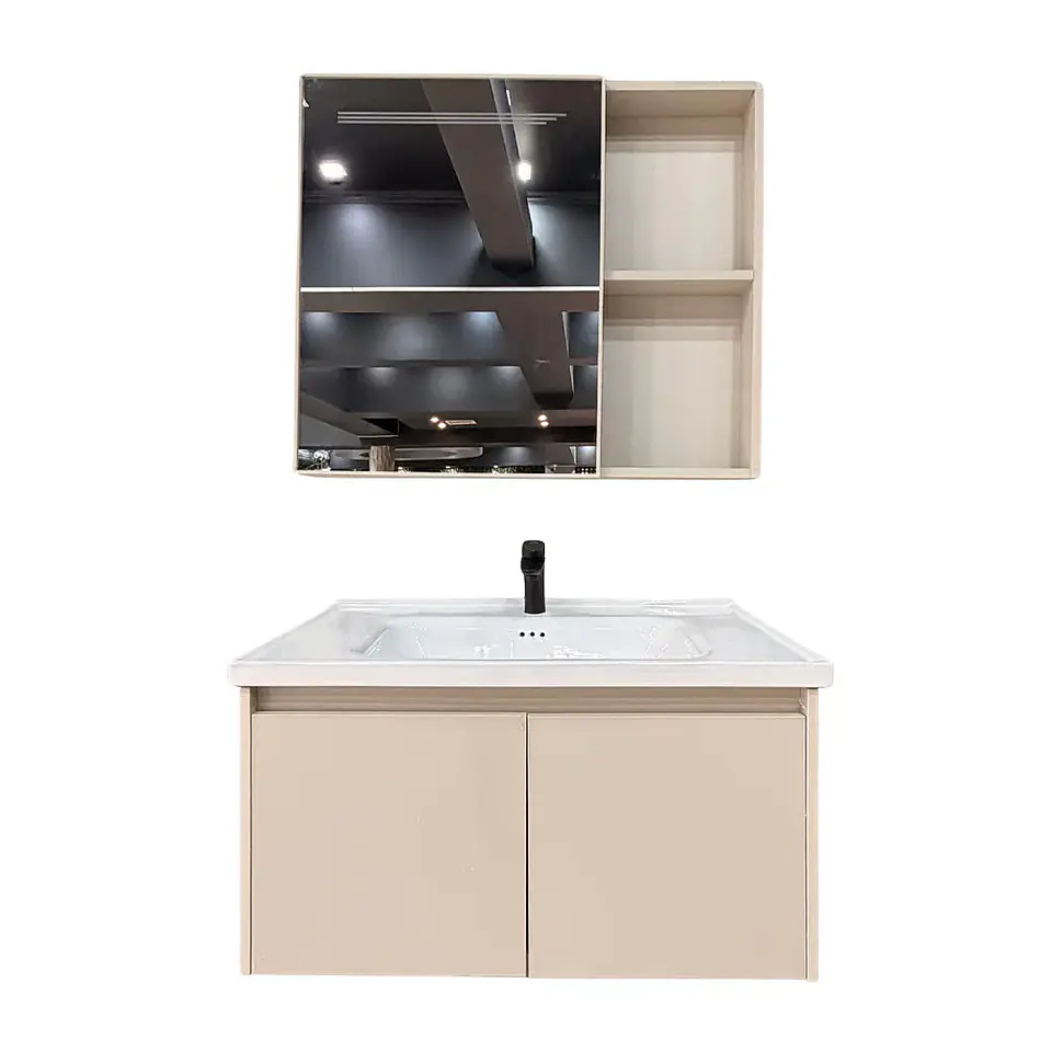 Vanitorio Flotante 80 cm Botiquín y Espejo Led Caqui 5
