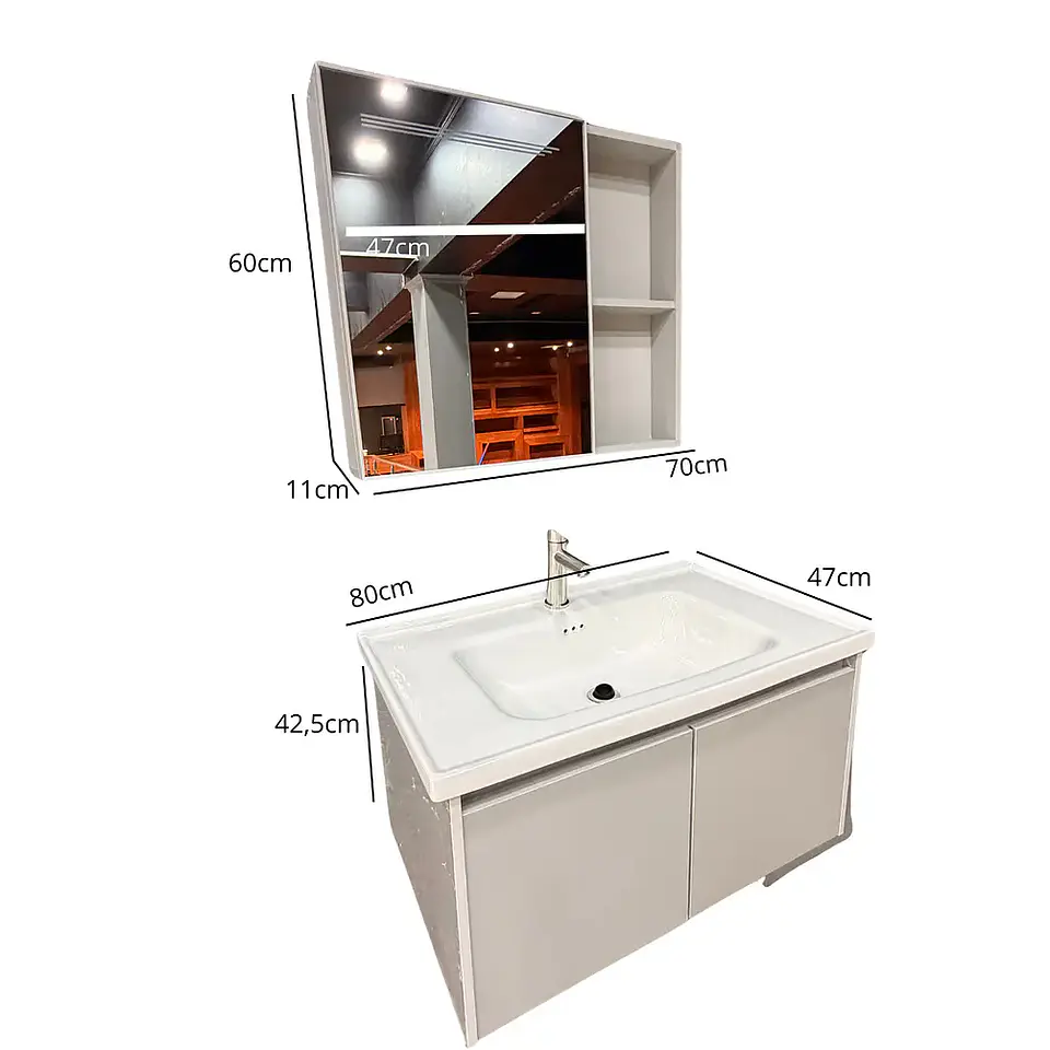 Vanitorio Flotante 80 cm Botiquín y Espejo Led Gris Claro 4