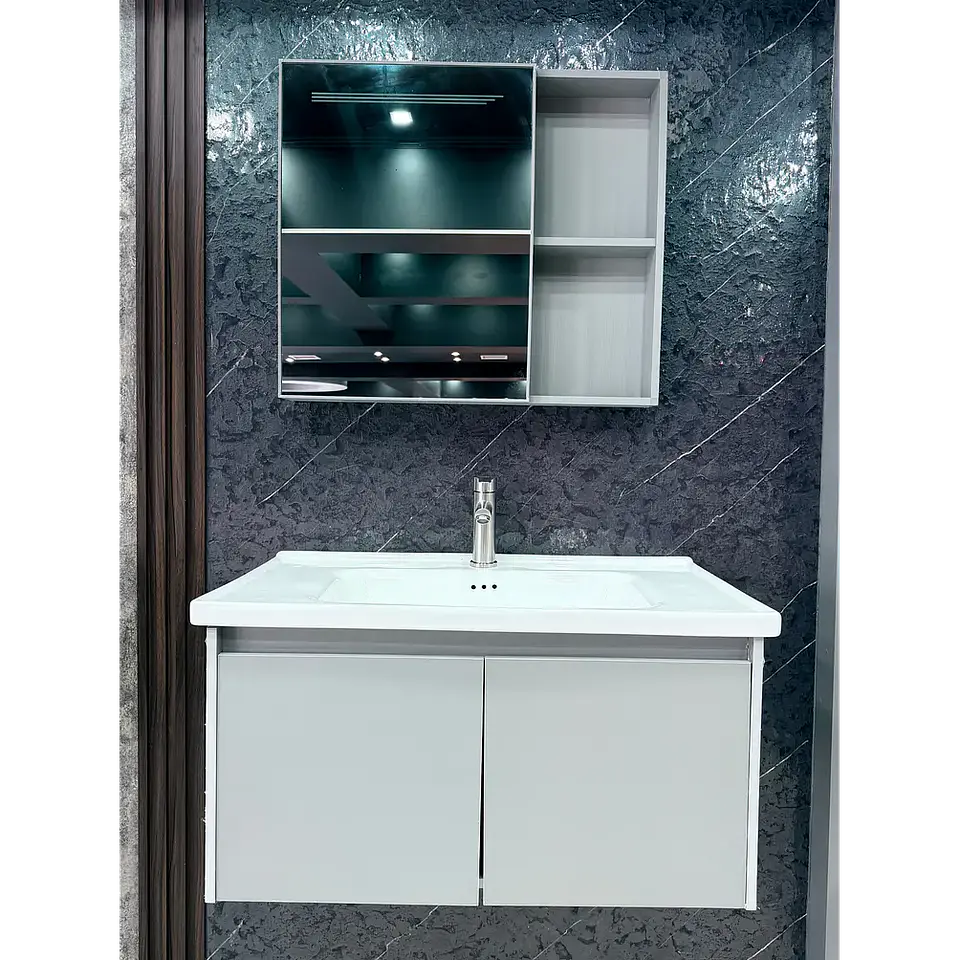 Vanitorio Flotante 80 cm Botiquín y Espejo Led Gris Claro 2