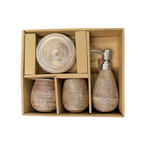 Set Accesorios De Baño 4 Piezas Cerámica Café 380ML