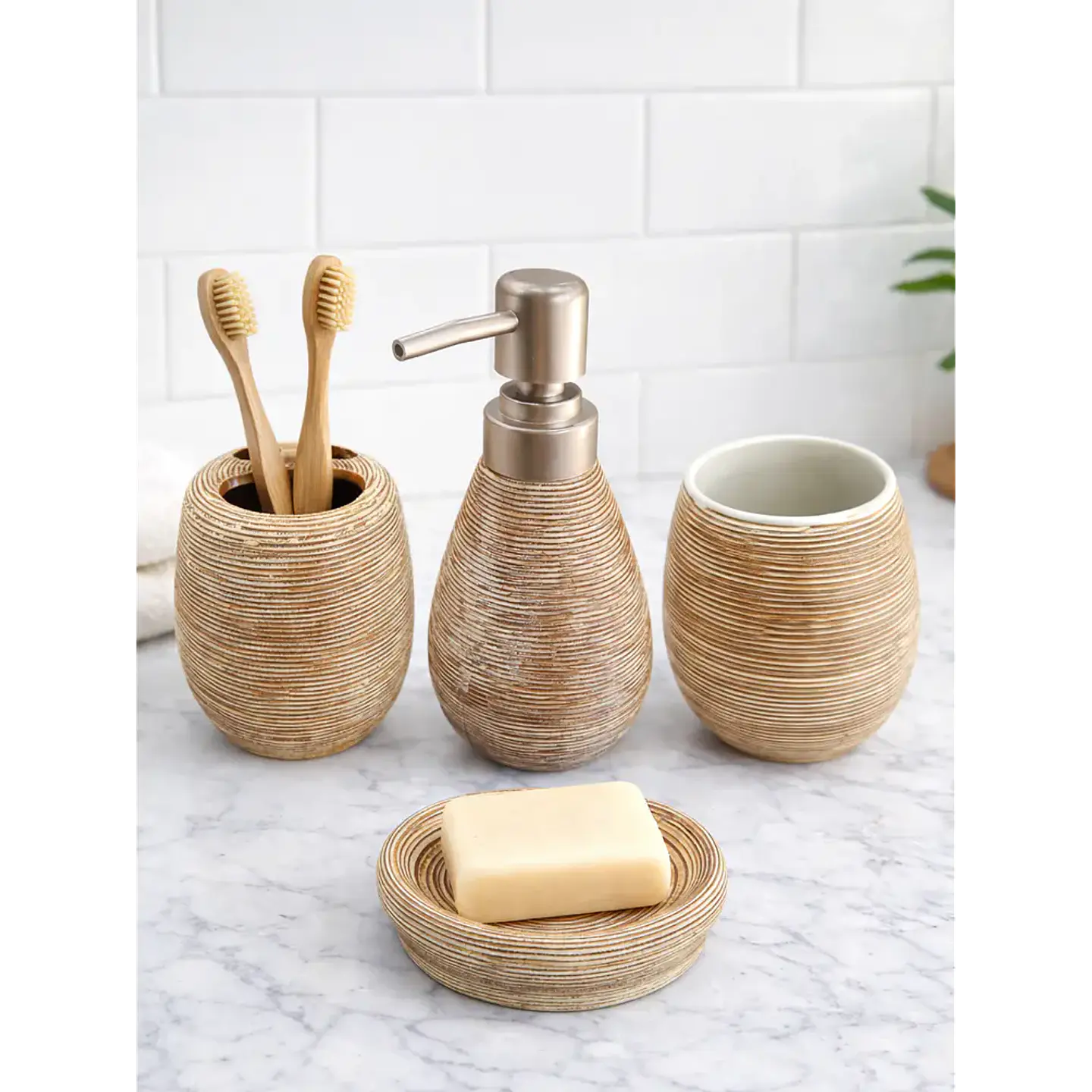 Set Accesorios De Baño 4 Piezas Cerámica Café 380ML 2