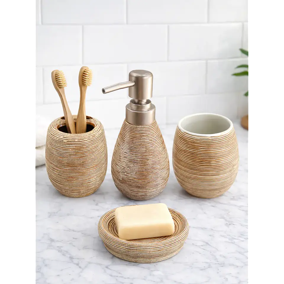Set Accesorios De Baño 4 Piezas Cerámica Café 380ML 2