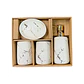 Set Accesorios de Baño 4 Piezas Cerámica Blanco Marmoleado – Dispensador y Porta Cepillos - Miniatura 3