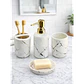 Set Accesorios de Baño 4 Piezas Cerámica Blanco Marmoleado – Dispensador y Porta Cepillos - Miniatura 1