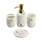 Set Accesorios de Baño 4 Piezas Cerámica Blanco Marmoleado – Dispensador y Porta Cepillos - Miniatura 2