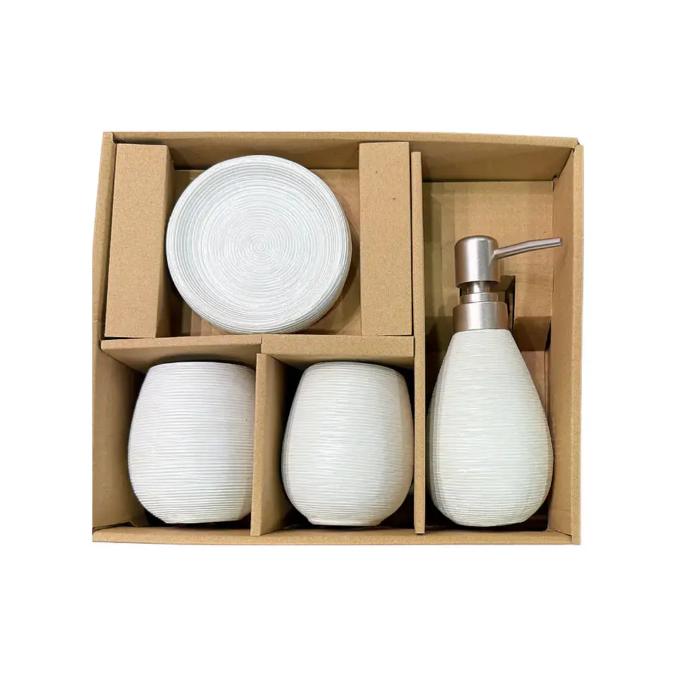 Set Accesorios De Baño 4 Piezas Cerámica Blanco 380ML 3