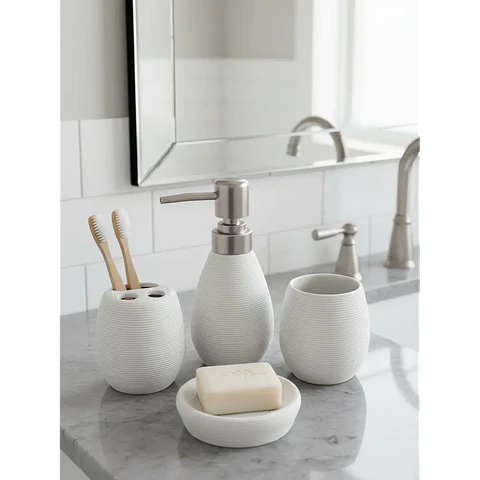 Set Accesorios De Baño 4 Piezas Cerámica Blanco 380ML