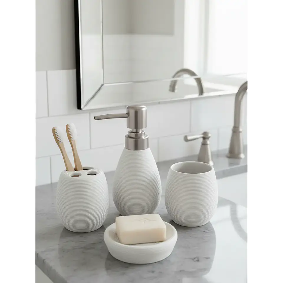 Set Accesorios De Baño 4 Piezas Cerámica Blanco 380ML 1