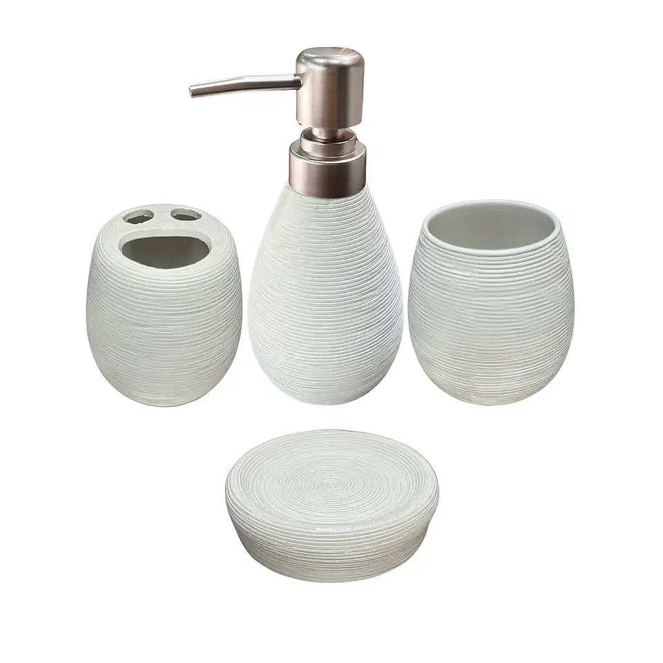 Set Accesorios De Baño 4 Piezas Cerámica Blanco 380ML 2