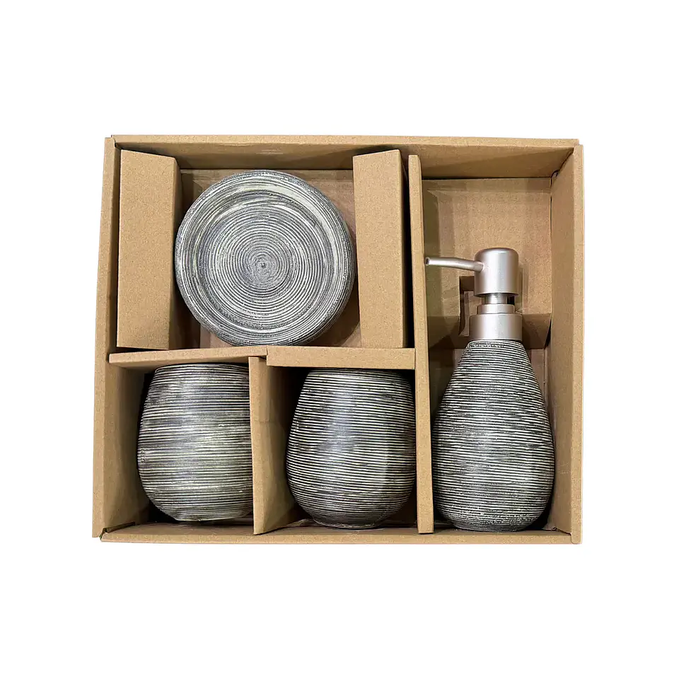 Set Accesorios De Baño 4 Piezas Cerámica Gris 380ML 3
