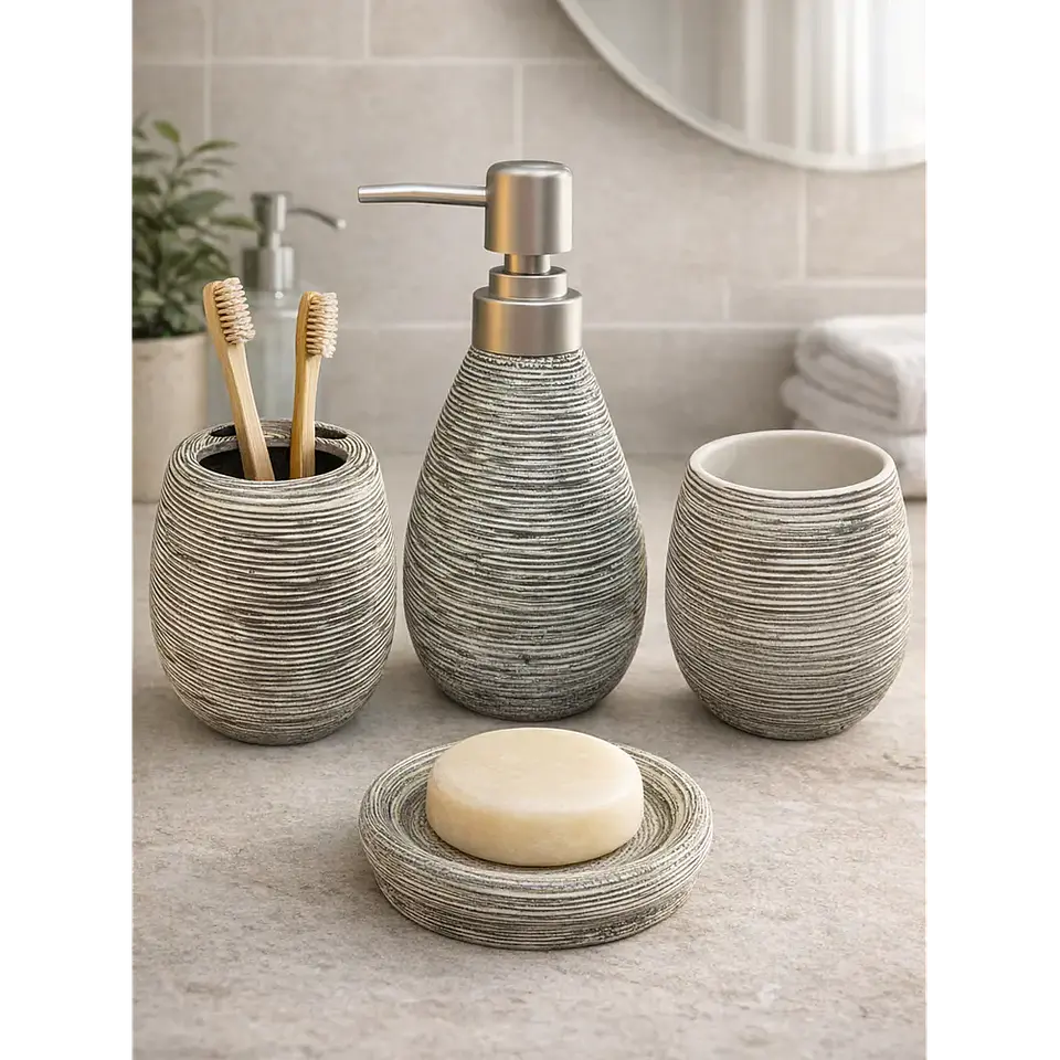 Set Accesorios De Baño 4 Piezas Cerámica Gris 380ML 1