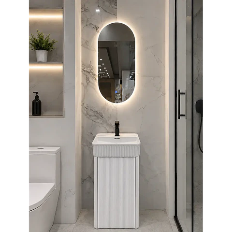 Vanitorio A Piso Completo Blanco 40 cm Con Espejo LED
