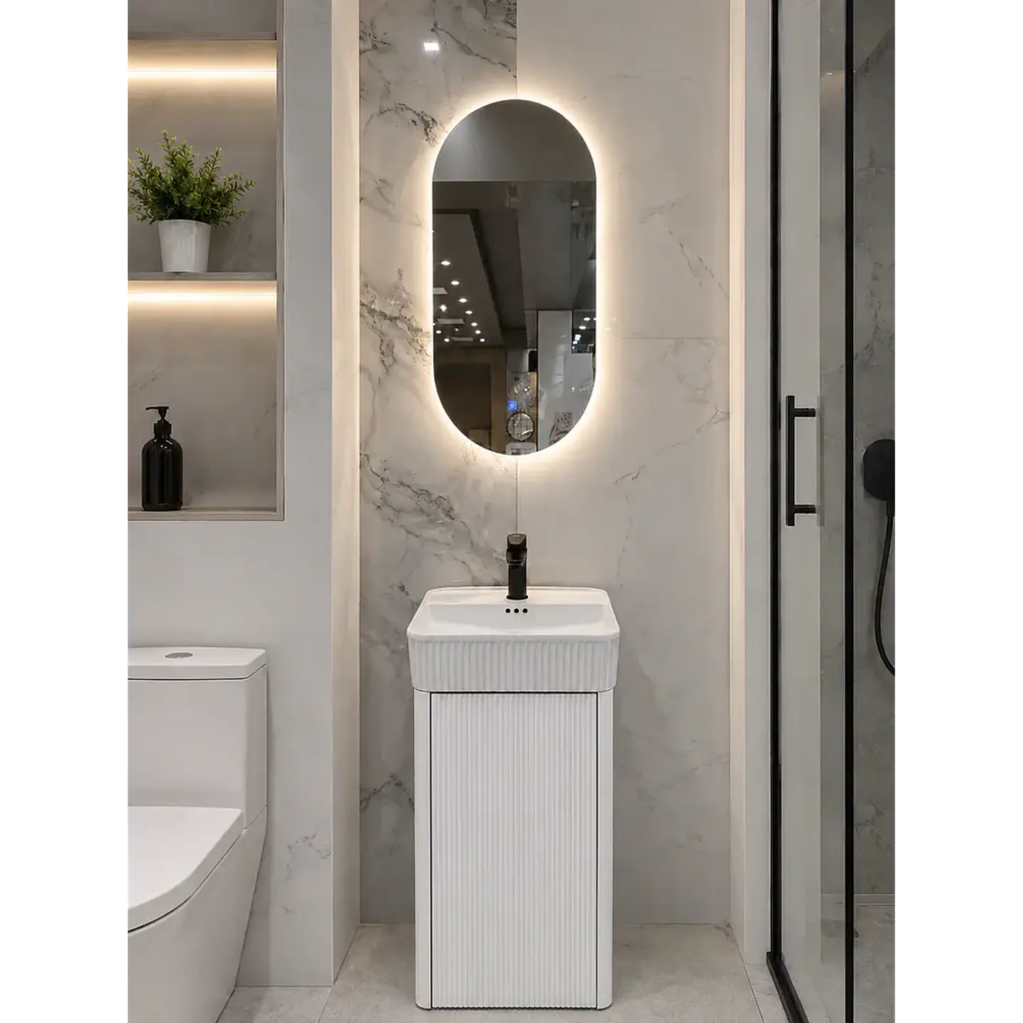 Vanitorio A Piso Completo Blanco 40 cm Con Espejo LED 1