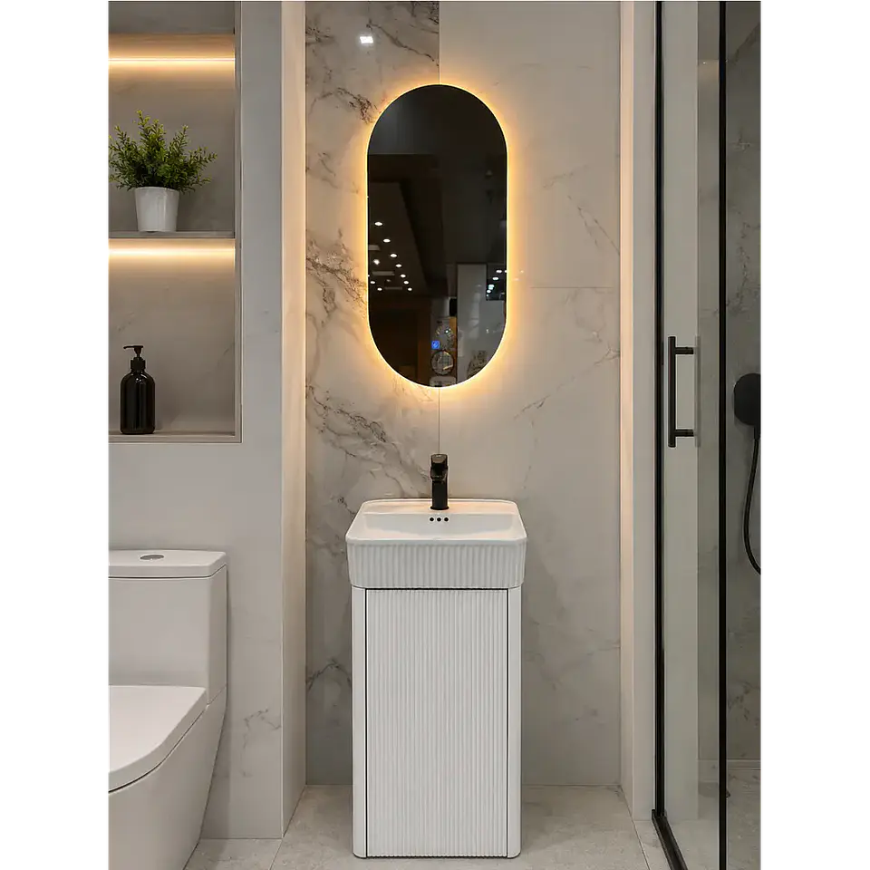 Vanitorio A Piso Completo Blanco 40 cm Con Espejo LED 2
