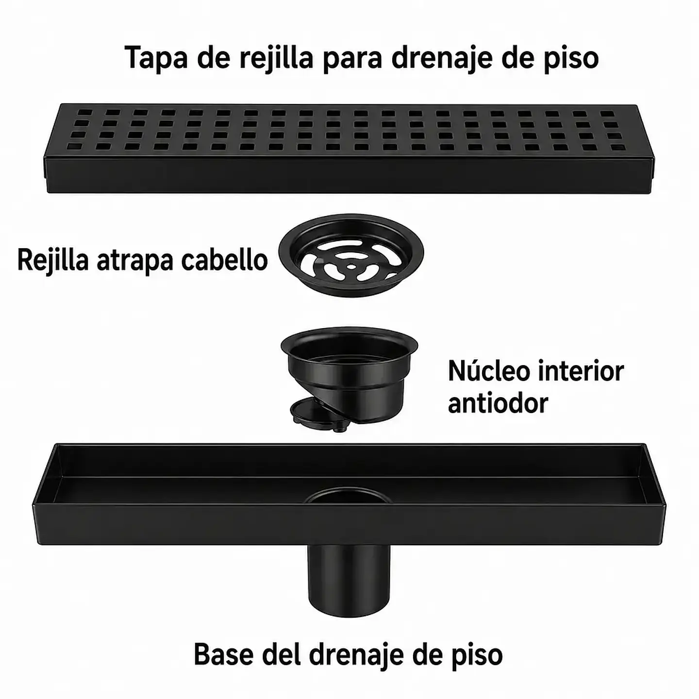 Rejilla de Desagüe Lineal para Ducha de Acero Inoxidable Negro Mate Premium 40cmx10cm 2