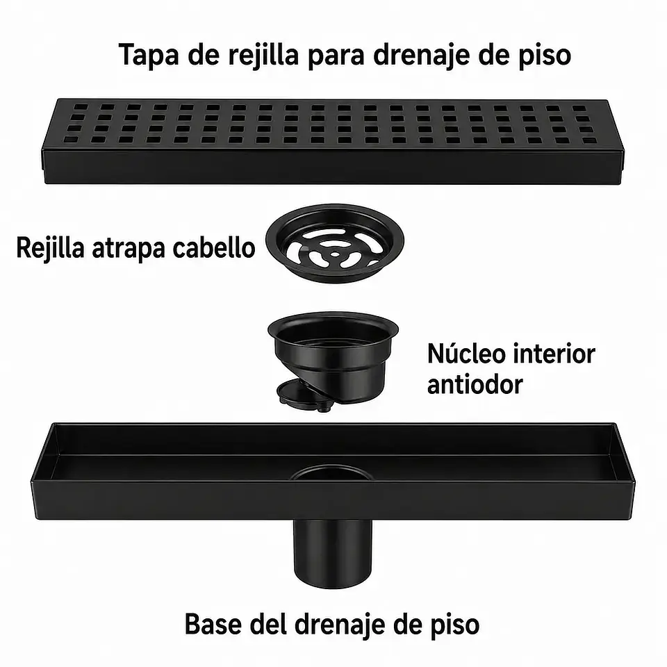 Rejilla de Desagüe Lineal para Ducha de Acero Inoxidable Negro Mate Premium 40cmx10cm 2