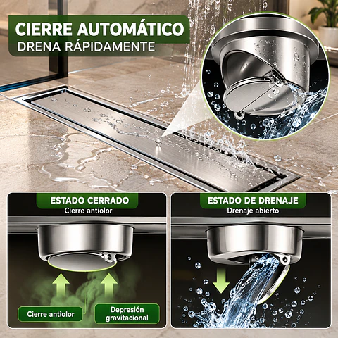 Rejilla de Desagüe Lineal para Ducha de Acero Inoxidable  Premium 30cmx10cm
