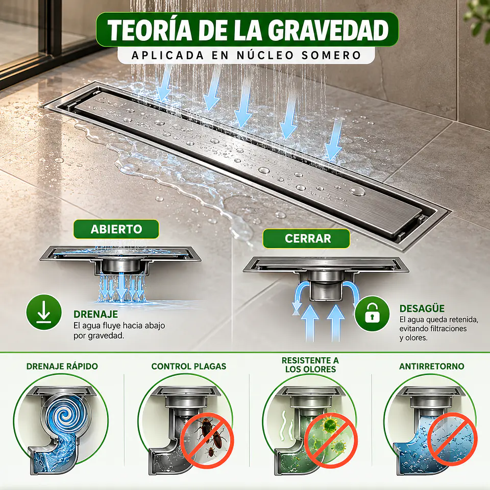 Rejilla de Desagüe Lineal para Ducha de Acero Inoxidable  Premium 30cmx10cm 2