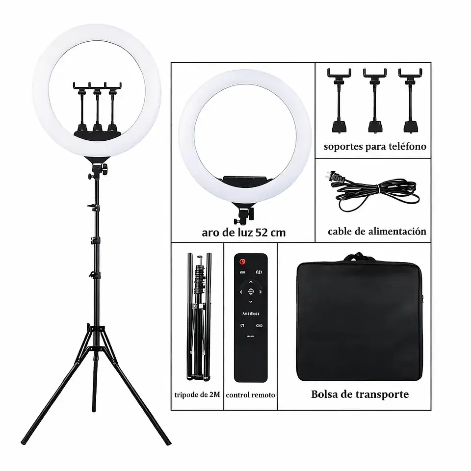 Aro de Luz LED Profesional 52 cm Con Trípode Ajustable 3