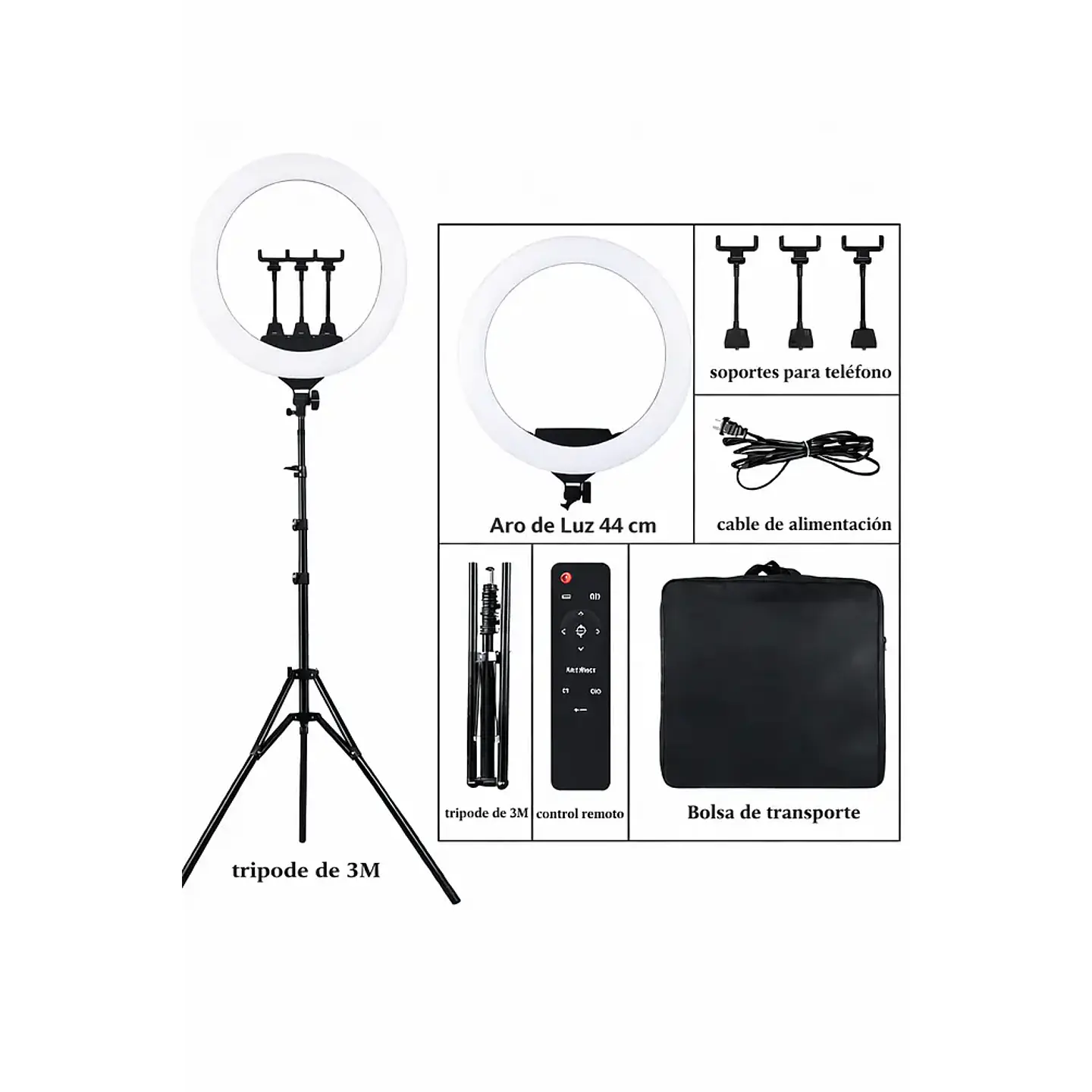 Aro de Luz LED Profesional 44 cm Con Trípode Ajustable 4
