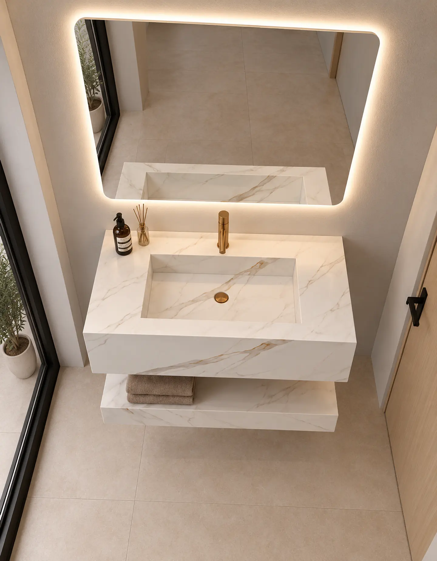 Vanitorio Flotante 60CM Blanco Marmoleado 4