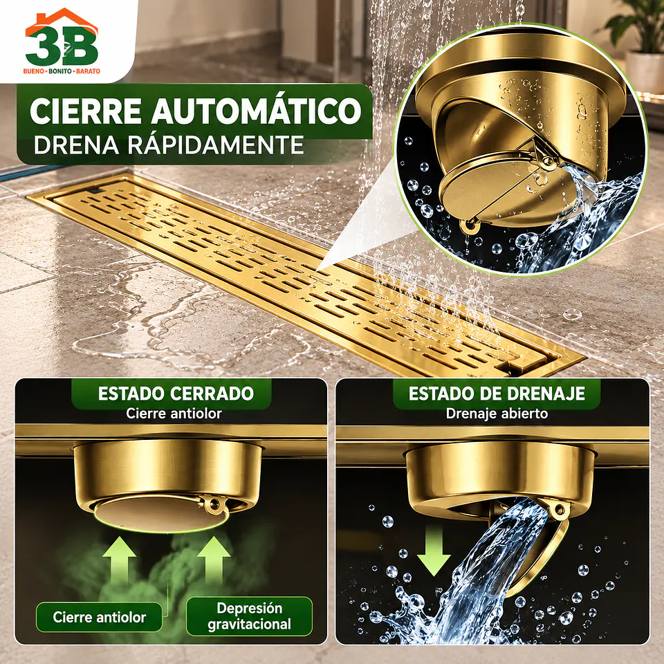 Rejilla de Desagüe para Ducha Dorada de Acero Inoxidable Premium 60CM 3