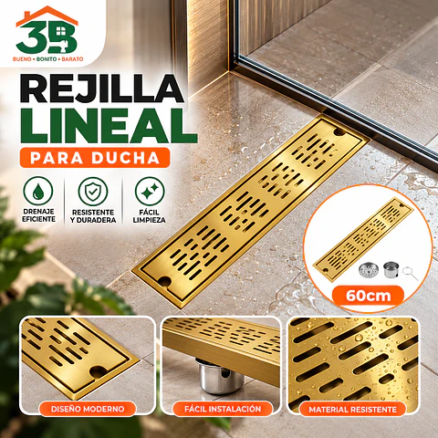 Rejilla de Desagüe para Ducha Dorada de Acero Inoxidable Premium 60CM