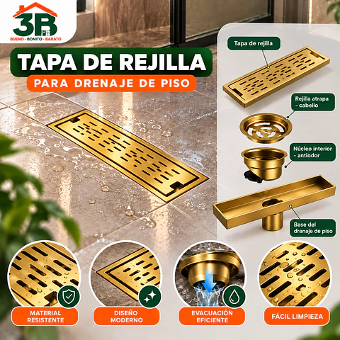 Rejilla de Desagüe para Ducha Dorada de Acero Inoxidable Premium 30CM