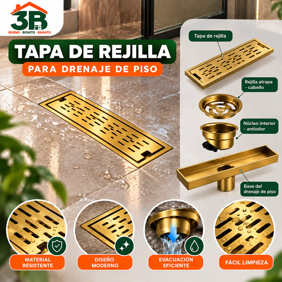 Rejilla de Desagüe para Ducha Dorada de Acero Inoxidable Premium 30CM 1