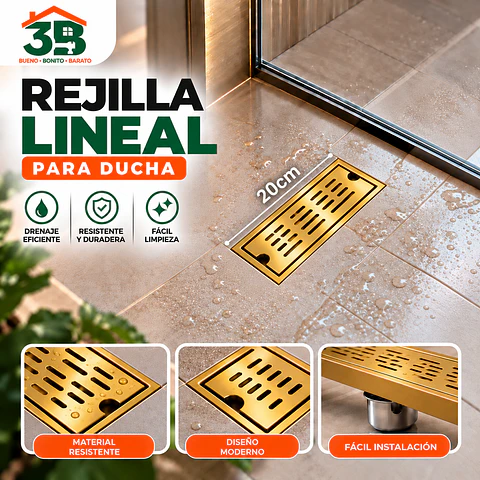 Rejilla de Desagüe para Ducha Dorada de Acero Inoxidable Premium 20CM