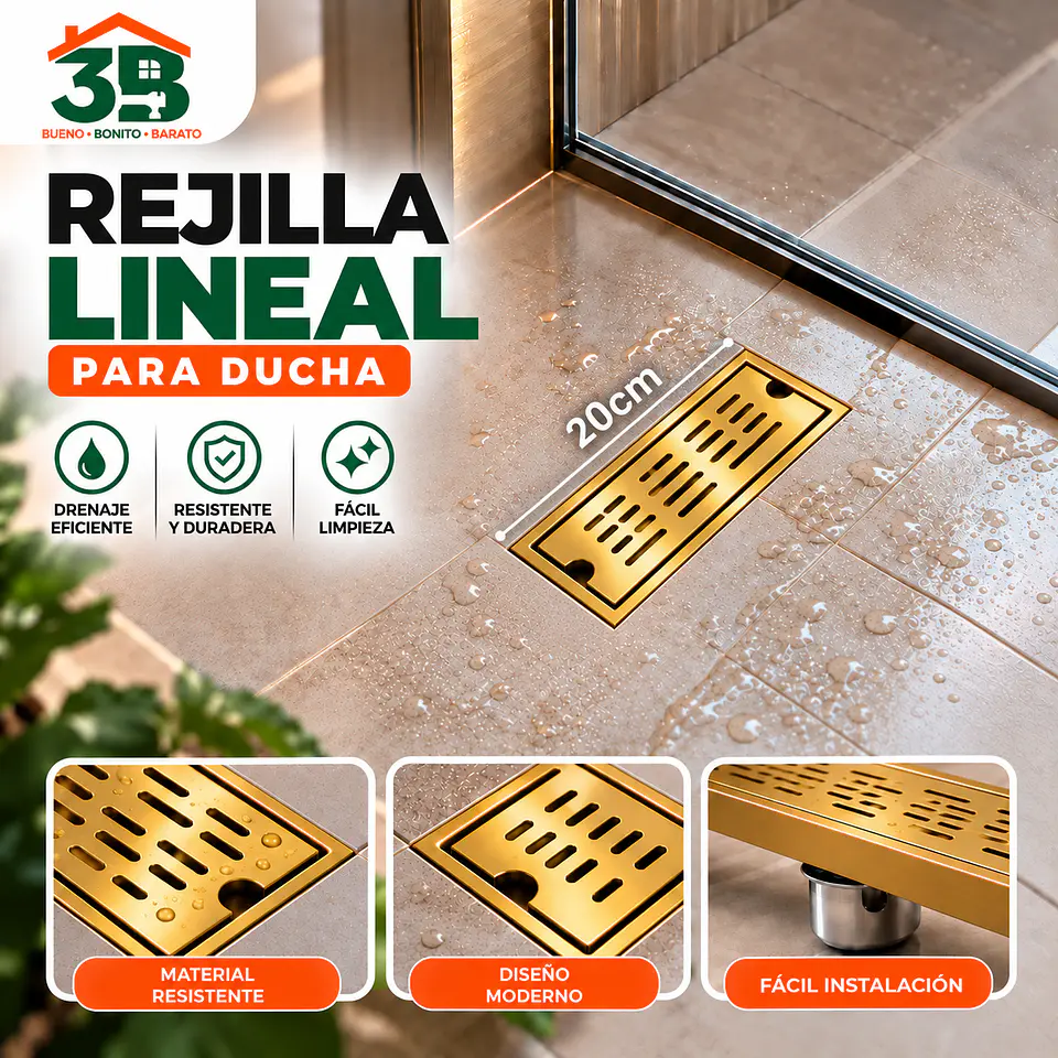 Rejilla de Desagüe para Ducha Dorada de Acero Inoxidable Premium 20CM 1