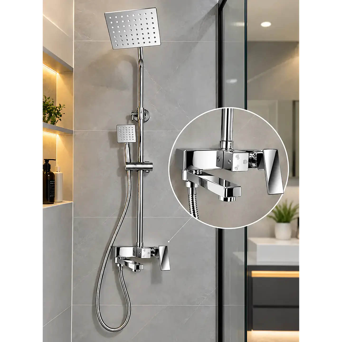 Set de Ducha con Monomando Cromado Premium 1