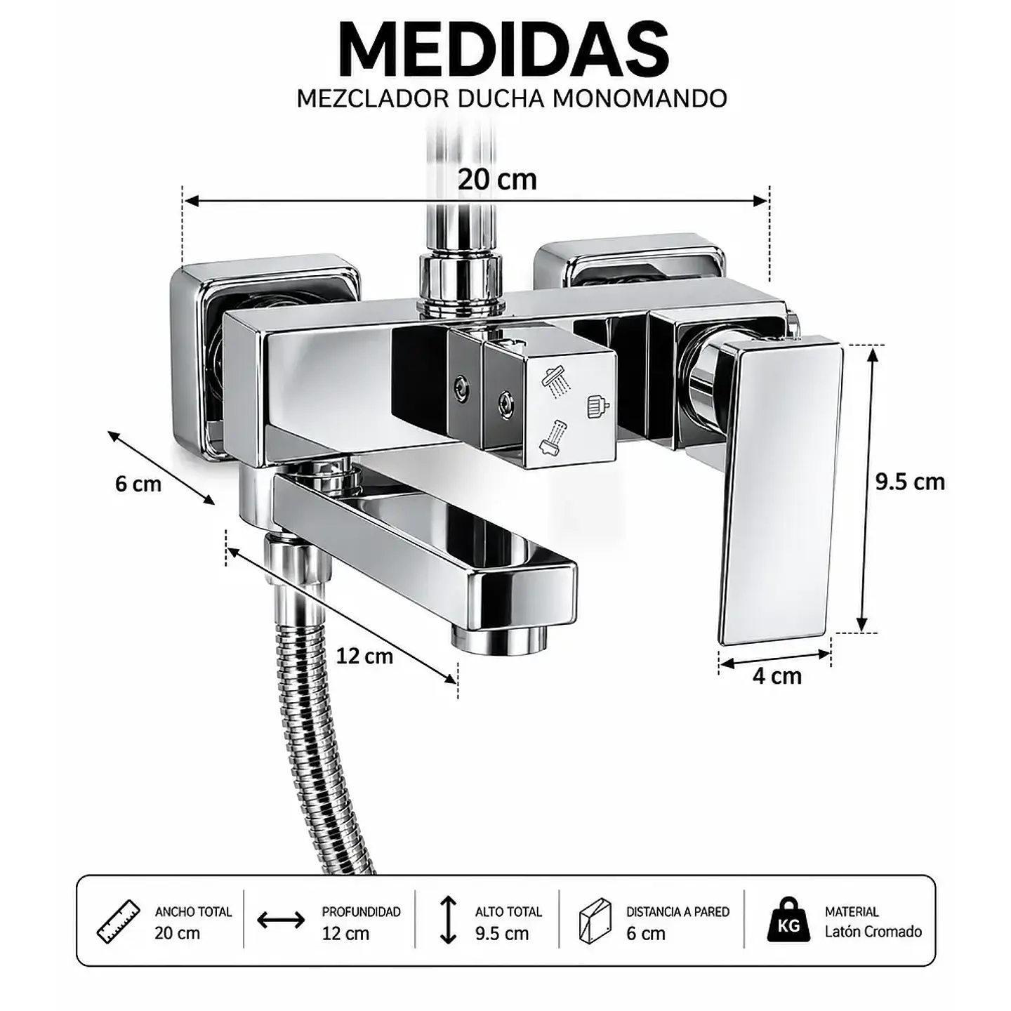 Set de Ducha con Monomando Cromado Premium 2